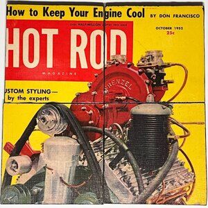 Hot Rod Magazine Cover as Drink Coasters Aluminum Flathead Engine October 1952